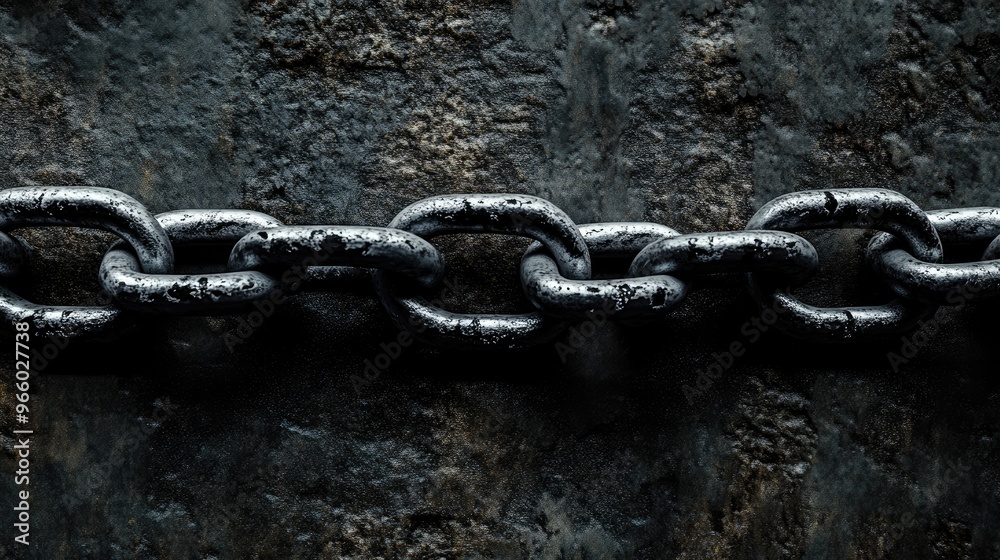 Heavy-duty metal chain links, arranged in a loop on a textured background. Heavy-duty metal chain links, arranged in a loop on a textured background.