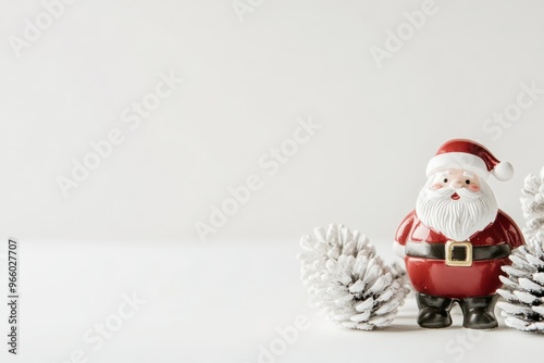 Santa Claus Figurine with White Pine Cones photo