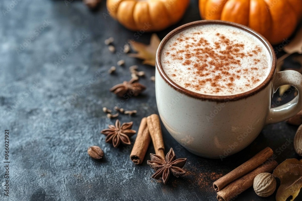 Product photo of Pumpkin Spice Latte, coffee, topped with whipped cream and cinnamon. studio lighting. Product photo of Pumpkin Spice Latte, coffee, topped with whipped cream and cinnamon. studio lighting.