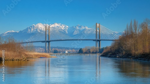 The Golden Ears Bridge in Vancouver, elegantly arching across the Fraser River, connecting Maple Ridge to Langley. photo