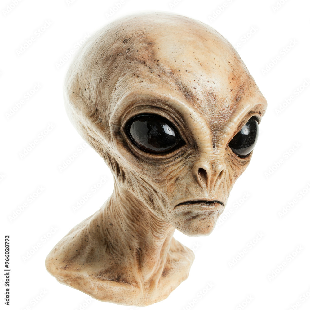 Portrait of Alien with large eyes isolated on transparent background. Extraterrestrial being Portrait of Alien with large eyes isolated on transparent background. Extraterrestrial being