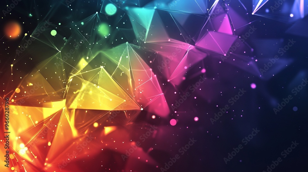 Abstract Background with Colorful Polygonal Shapes and Glowing Elements - AI generated illustration Abstract Background with Colorful Polygonal Shapes and Glowing Elements - AI generated illustration