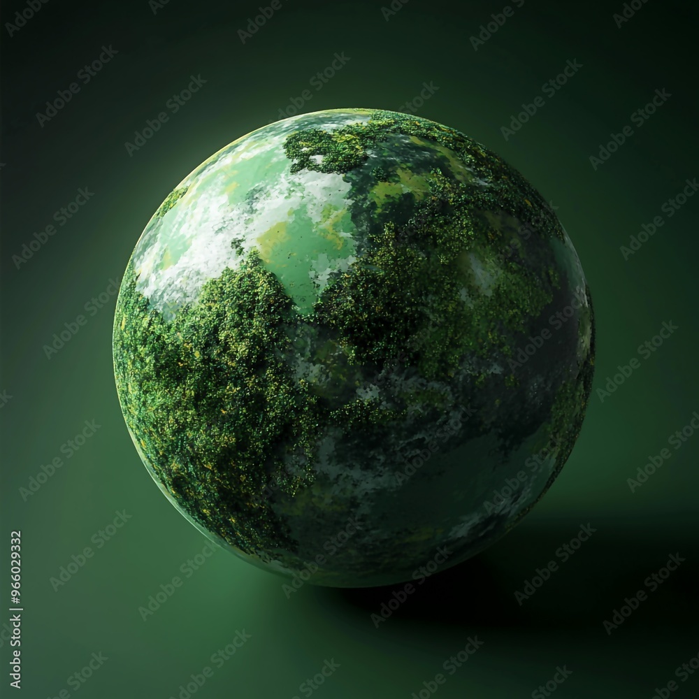 3D Green Planet Icon: Environmental Conservation and Earth Illustration Logo