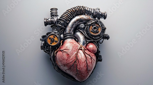 A Surreal Fusion: Human Heart Harmonizes with Metallic Machinery in a Captivating Comparison of Vital Mechanisms