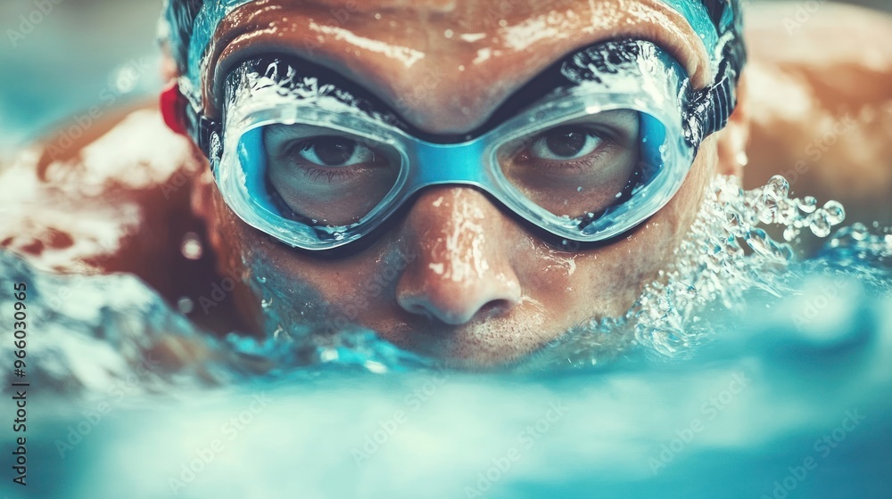 Naklejka premium Close up of Professional swimmer on indoor pool.