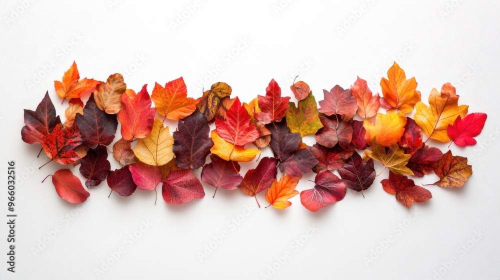 Autumn leaves scattered in a natural arrangement forming a seasonal floral border. Vibrant fall colors on a crisp, clean background, emphasizing the beauty of nature. Autumn leaves scattered in a natural arrangement forming a seasonal floral border. Vibrant fall colors on a crisp, clean background, emphasizing the beauty of nature.