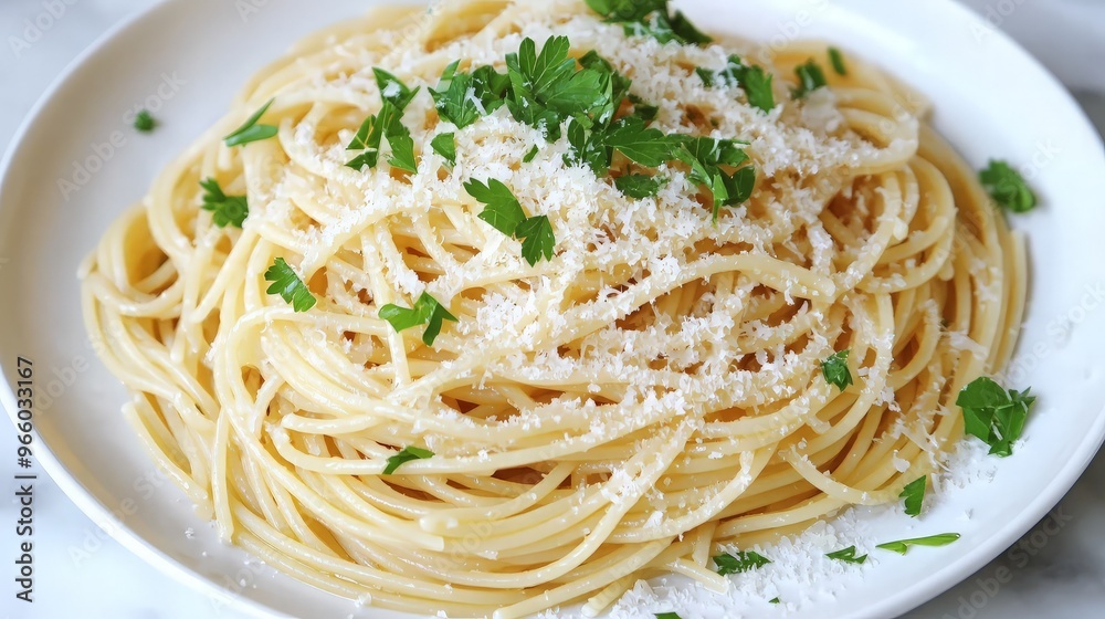 Simple and Delicious Spaghetti with Parmesan Cheese and Parsley Simple and Delicious Spaghetti with Parmesan Cheese and Parsley