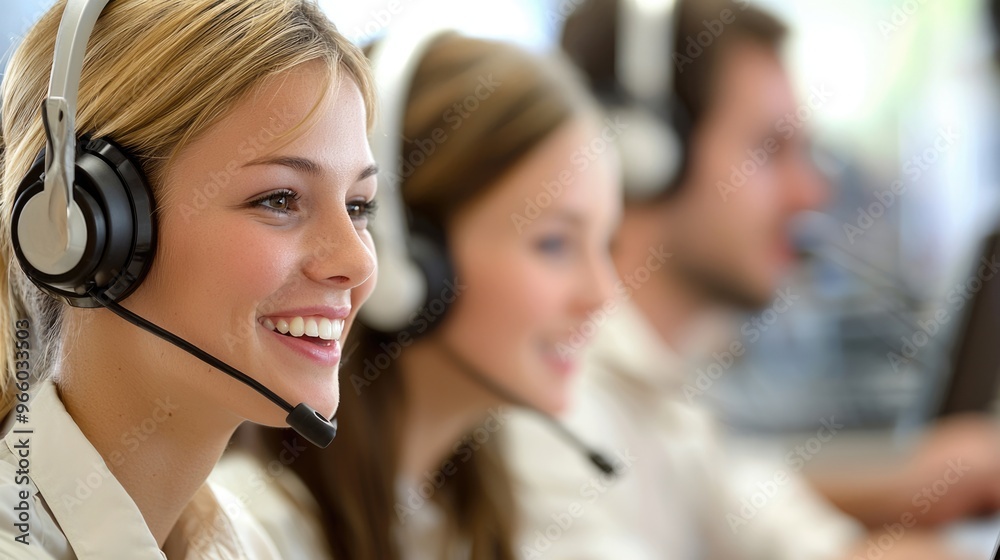 Diverse Customer Support Team Assisting Clients in Modern Call Center Setting Diverse Customer Support Team Assisting Clients in Modern Call Center Setting