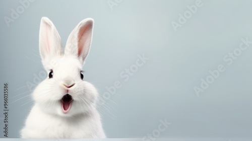 cute animal pet rabbit or bunny white color smiling and laughing isolated with copy space for easter background, rabbit, animal, pet, cute, fur, ear, mammal, background, celebration, generate by AI