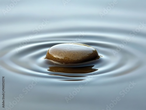 Tranquil Zen Harmony: Lone Pebble Ripples in Nature's Geometric Still Water