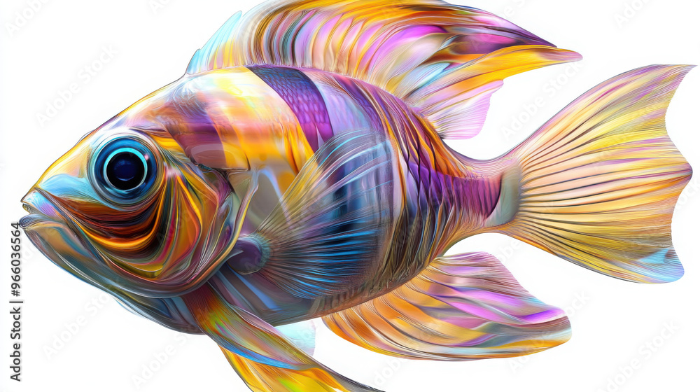 A 3D tropical fish swimming calmly, with vibrant scales and a transparent background. A 3D tropical fish swimming calmly, with vibrant scales and a transparent background.