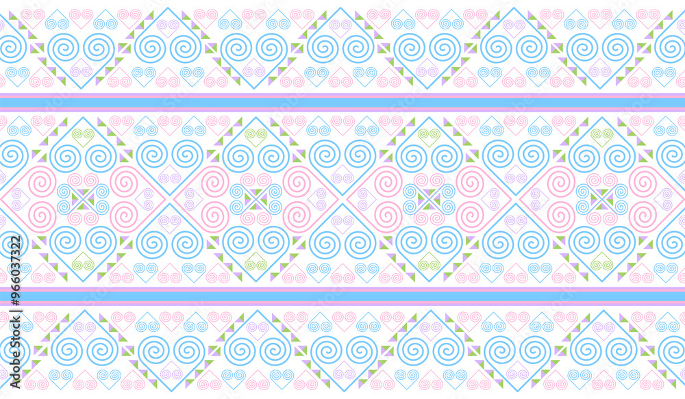 The Hmong ethnic fabric pattern is a spiral line pattern that intertwines in the shape of a heart, which is a unique symbol of the Hmong ethnic group. It can be used to design clothes, bags, and other The Hmong ethnic fabric pattern is a spiral line pattern that intertwines in the shape of a heart, which is a unique symbol of the Hmong ethnic group. It can be used to design clothes, bags, and other