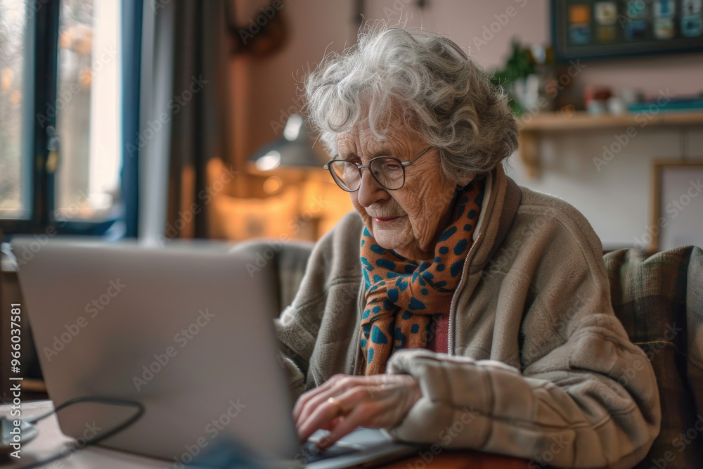 Elderly Woman Using Laptop While Another Writes in Background at Technology Class for Seniors Elderly Woman Using Laptop While Another Writes in Background at Technology Class for Seniors