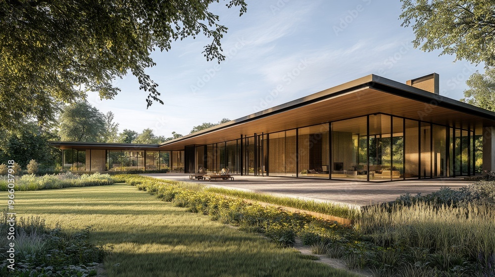 Luxurious modern villa with an expansive front yard Luxurious modern villa with an expansive front yard