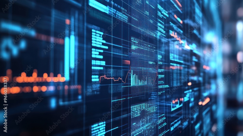 Digital Analytics: Financial Data Visualization on Monitor Screen. Digital Analytics: Financial Data Visualization on Monitor Screen.