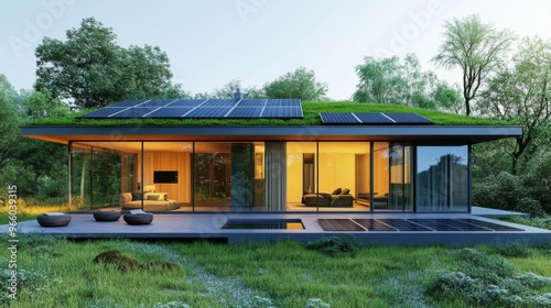 modern eco friendly house with a green rooftop