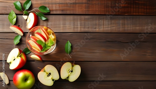 Trendy summer apple martini with fresh slice on rustic wooden backdrop, perfect for refreshing beverage design and promotional banners photo