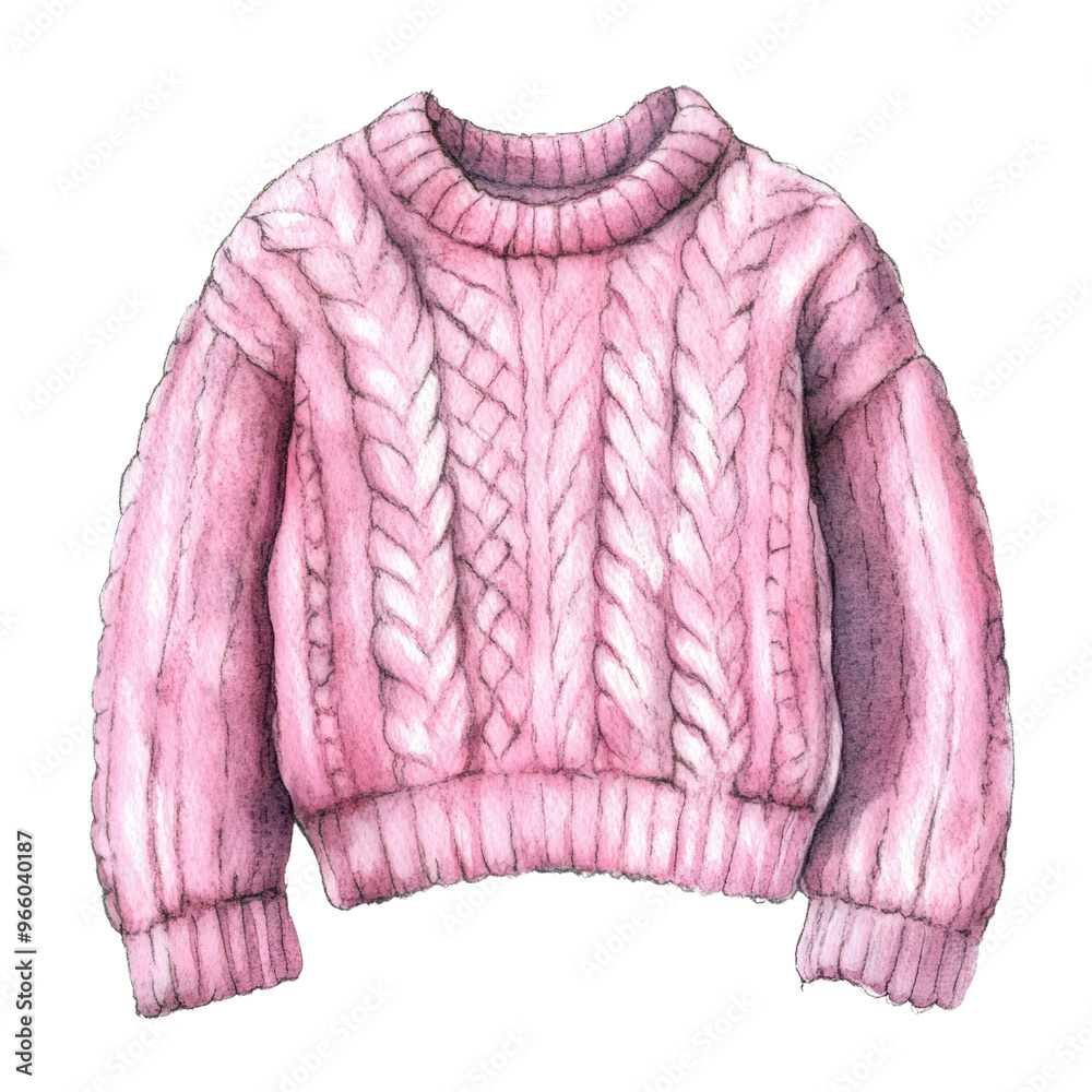 Obraz premium Cozy Up in This Pink Knitted Sweater Watercolor Illustration.
