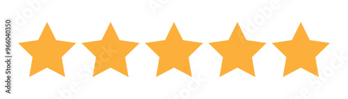 Five stars icon vector. Five stars customer product rating review flat icon for apps and websites, quality rating symbols. Five gold stars for review, rating and rank isolated on white background.