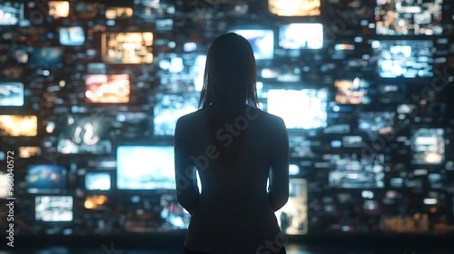 Woman Standing in Front of Multiple Monitors