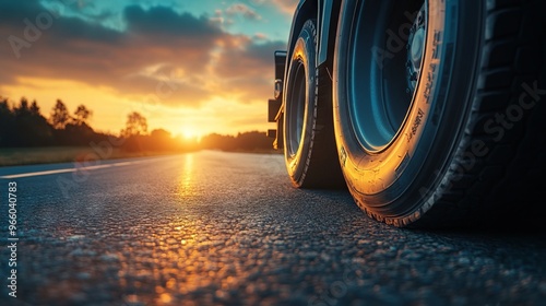 Negative Impact of Euler Angles on Truck Wheels at Sunset - AI generated illustration photo