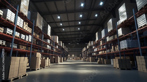Modern Warehouse with High Ceilings and Pallet Racking - AI generated illustration