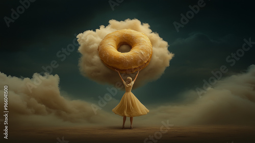 Oversized huge donut in a surrealistic setup photo