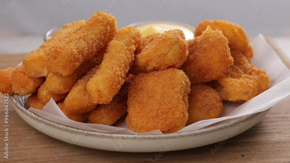 rotation plate golden crispy fried chicken nuggets and strips dipps rotation plate golden crispy fried chicken nuggets and strips dipps