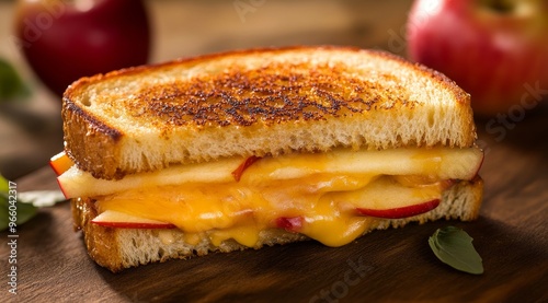 Delicious grilled cheese sandwich with apple slices on toasted bread, ideal f...