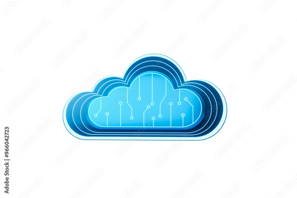 3D rendering of a blue cloud computing icon with circuit patterns, isolated on a white background. Concept of cloud technology 3D rendering of a blue cloud computing icon with circuit patterns, isolated on a white background. Concept of cloud technology