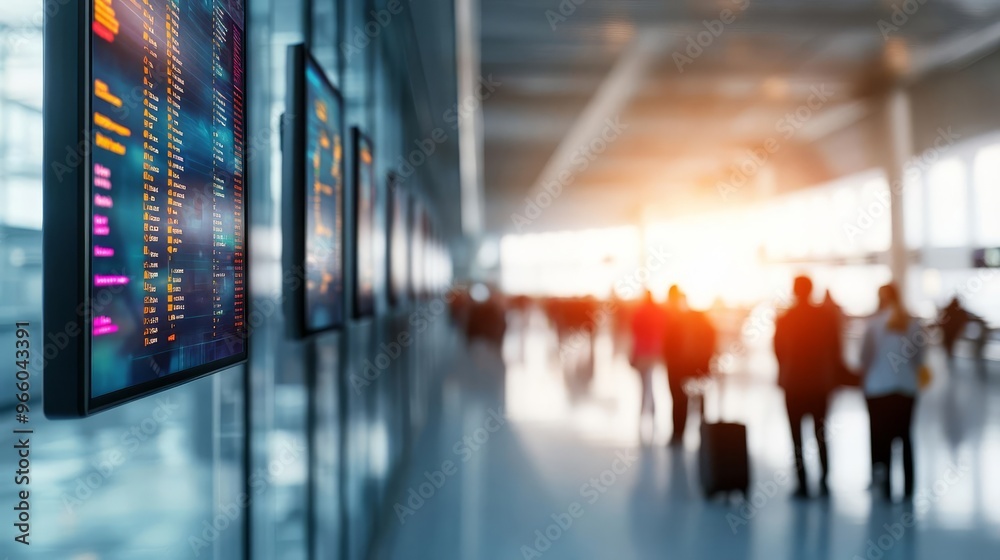 Augmented reality airport navigation, digital signage, passengers, modern design Augmented reality airport navigation, digital signage, passengers, modern design