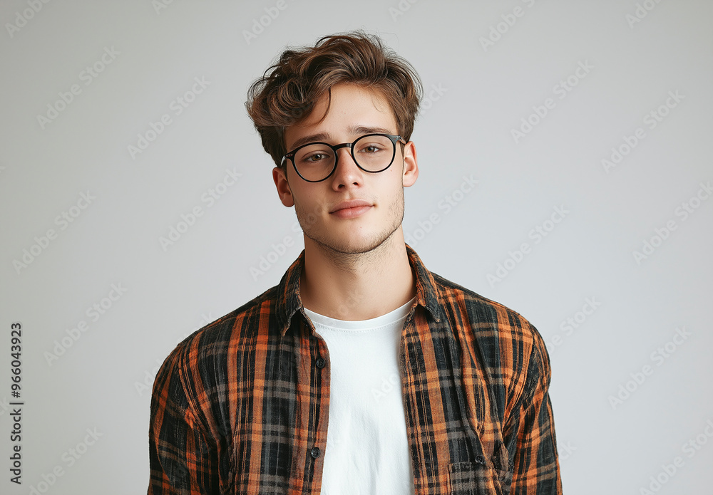 Portrait Of a Smiling Young Smart Looking Man with Sunglass and wearing a plaid shirt Portrait Of a Smiling Young Smart Looking Man with Sunglass and wearing a plaid shirt