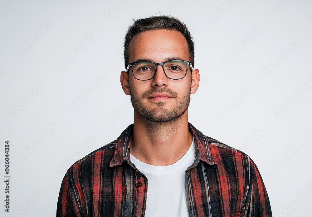Portrait Of a Smiling Young Smart Looking Man with Sunglass and wearing a plaid shirt Portrait Of a Smiling Young Smart Looking Man with Sunglass and wearing a plaid shirt