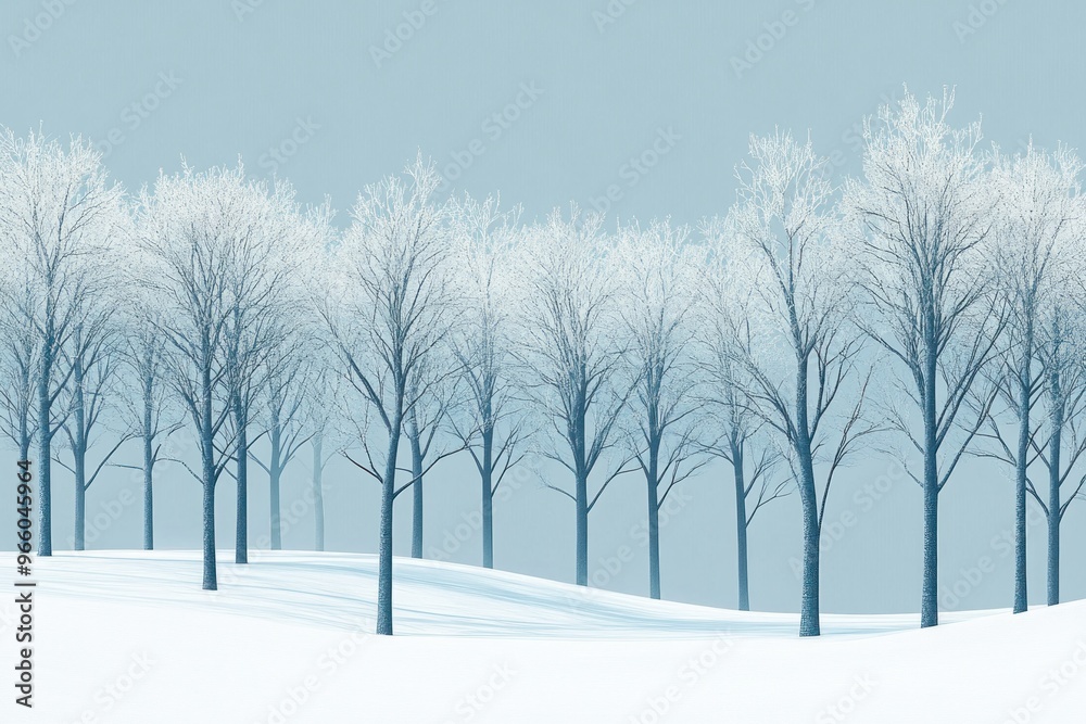 Fototapeta premium Snowy Forest Landscape with Bare Trees and a Gentle Slope