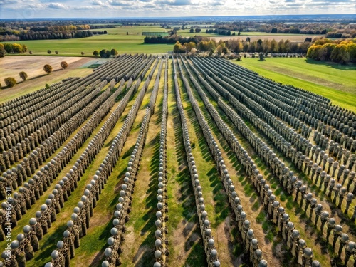 Aerial View Of A Vast Field Filled With Rows Of Soldiers, Showcasing The Scale Of Their Deployment.