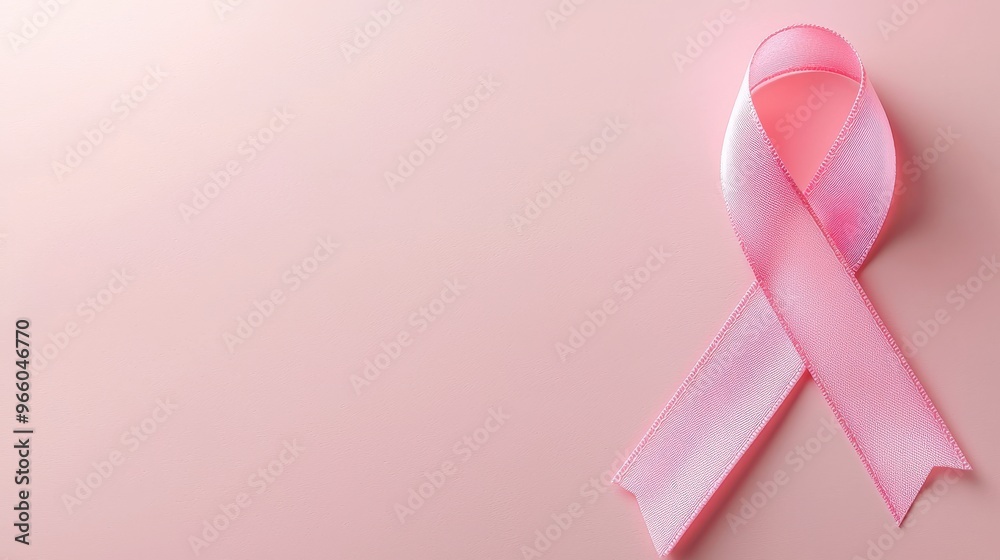 A soft pink background with a single pink ribbon in the center representing hope awareness and the collective fight against breast cancer with space for text or additional elements A soft pink background with a single pink ribbon in the center representing hope awareness and the collective fight against breast cancer with space for text or additional elements