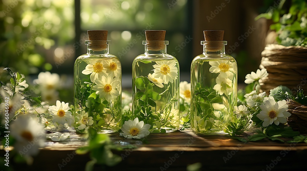 40. Flower essences gently placed in glass bottles, surrounded by vibrant greenery and soft flowers, creating a sense of peace and connection with nature 40. Flower essences gently placed in glass bottles, surrounded by vibrant greenery and soft flowers, creating a sense of peace and connection with nature