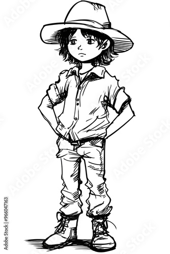 Wallpaper Mural Junge im Cowboy-Outfit – Handgezeichnete Skizze - Ki-Ai generiert Torontodigital.ca