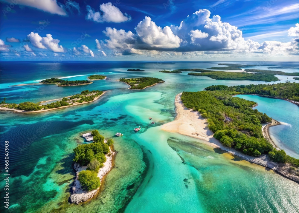 Obraz premium Aerial View Of The Turquoise Waters And Sunlit Sandy Islands Of The Lucayan Archipelago