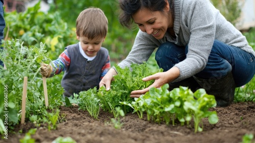 Wallpaper Mural Mother and son Planting a Garden Together on a Sunny Day Torontodigital.ca