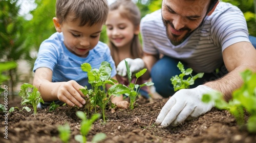 Happy Family Planting a Garden Together with Smiles - Outdoor Activities and Gardening Fun for Parents and Kids