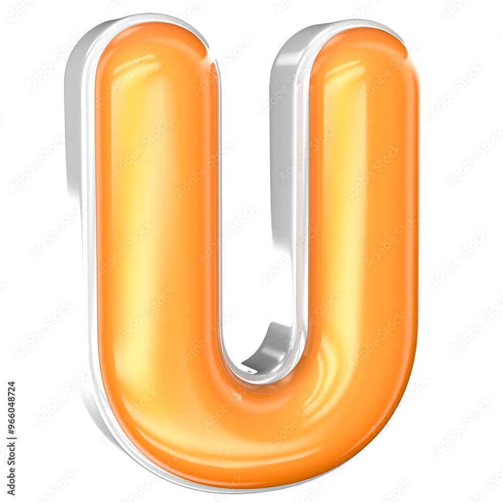 U Font 3D Render With White And Yellow U Font 3D Render With White And Yellow