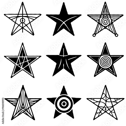 A Black and White Vector Sheet of Star Icons