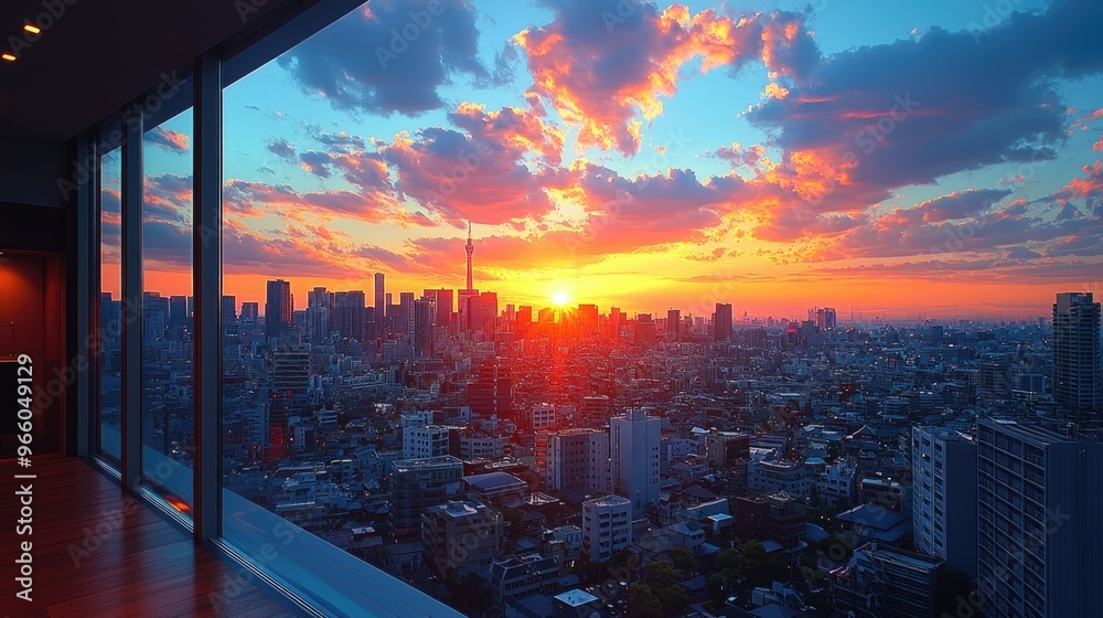 Urban Majesty - Panoramic Skyline View from High-Rise Building at Dusk