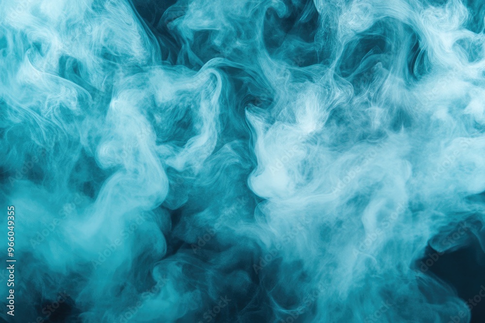 Obraz premium Aqua Mist: Abstract Turquoise Smoke Background with Fluid Green Wave Element