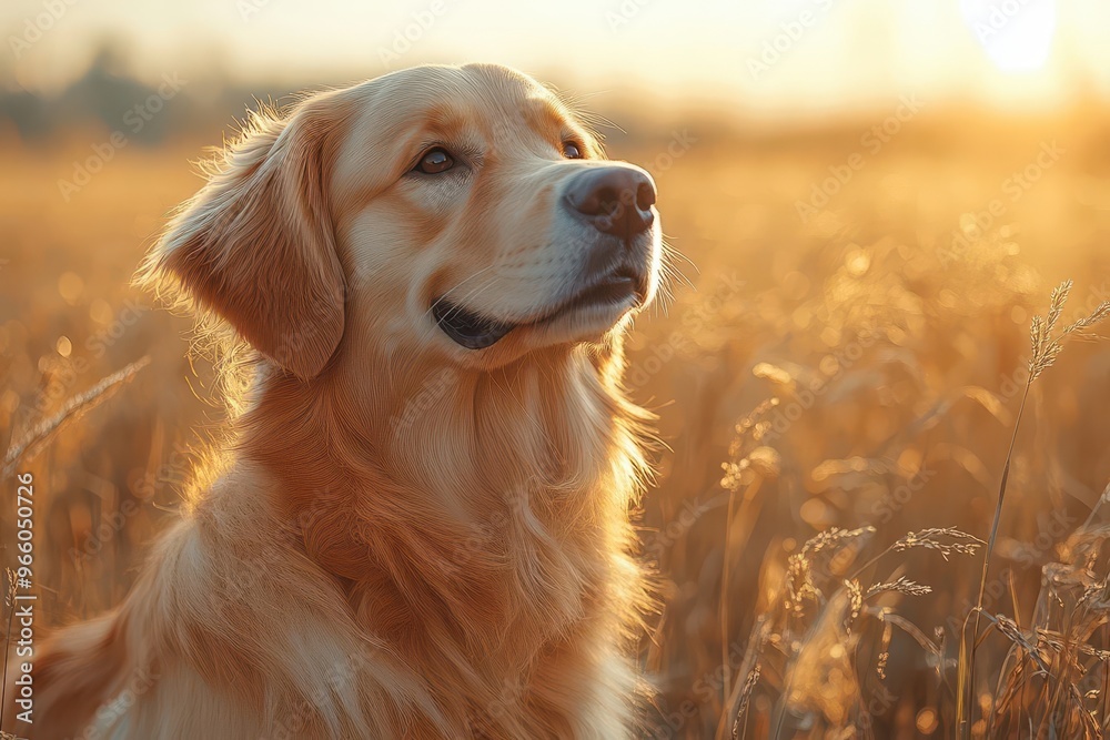 majestic golden retriever in sunlit meadow regal pose warm golden fur glowing soft bokeh background ethereal atmosphere photorealistic detail majestic golden retriever in sunlit meadow regal pose warm golden fur glowing soft bokeh background ethereal atmosphere photorealistic detail