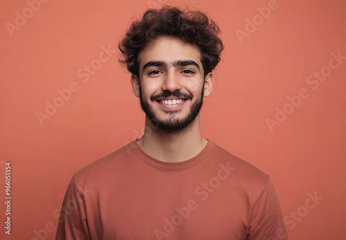 Portrait Of a Confident Young Smart Looking Man Wearing a Brown T-shirt