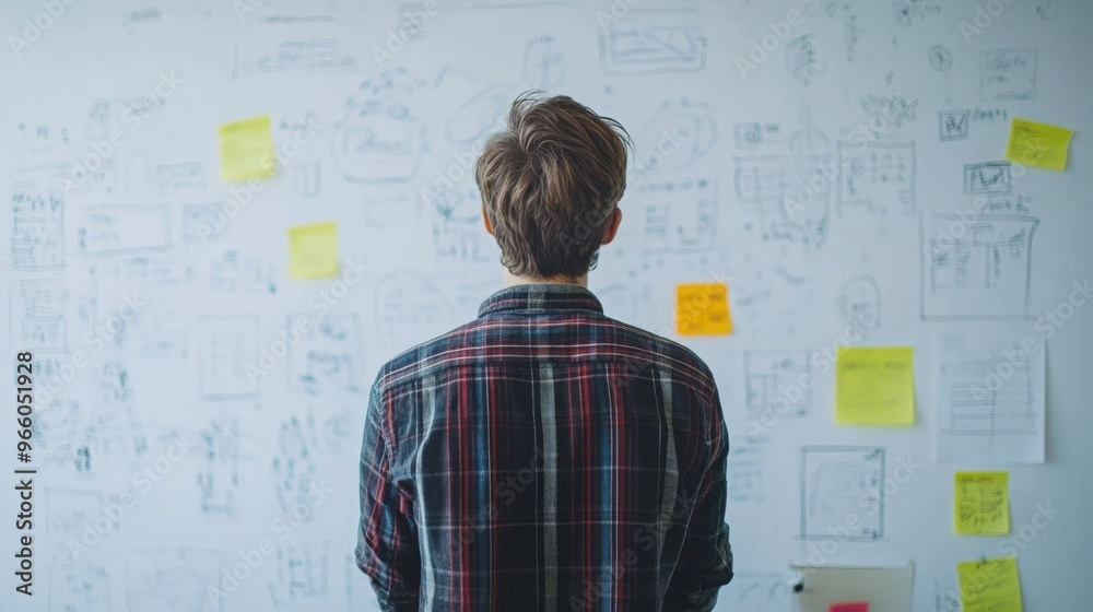 Startup entrepreneur standing in front of a whiteboard Startup entrepreneur standing in front of a whiteboard
