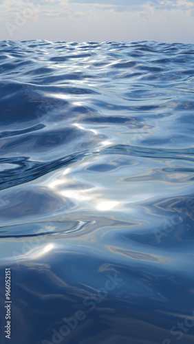 Ocean flare background by 3D rendering scene. 3D renderer of ocean waves. Rays of light on the water.
