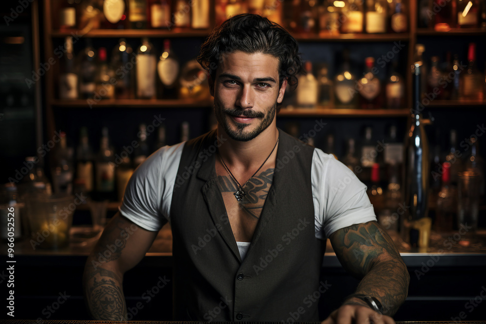 Classic bar pub with professional bartender barkeeper barman, Generative AI illustration photo